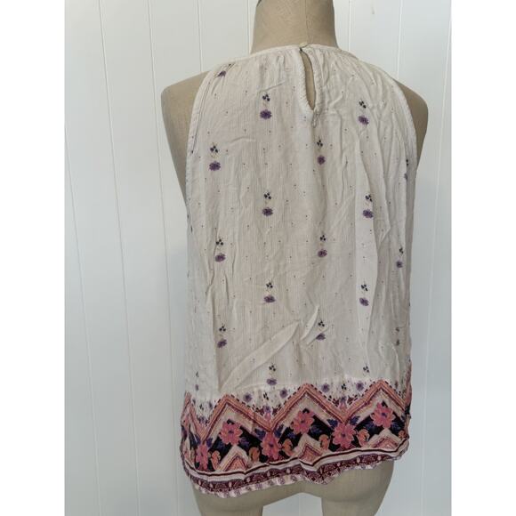 Mudd Tank Top Womens Large Boho Floral Embroidered Crochet Trim Summer Festival - Picture 7 of 11